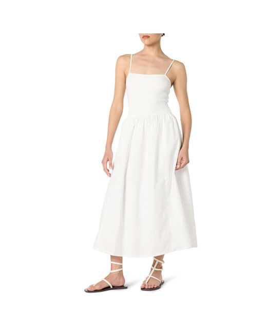 The Drop White Robyn Mixed Media Spaghetti Strap Midi Dress Kleider