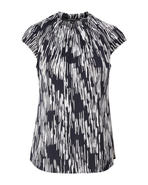Comma, Black Geraffte Bluse mit All-Over-Print Navy 40