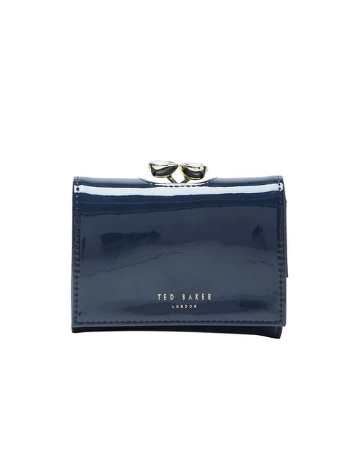 Ted Baker Blue Navy Alyesha Teardrop Crystal Mini Bobble Patent Leather Purse