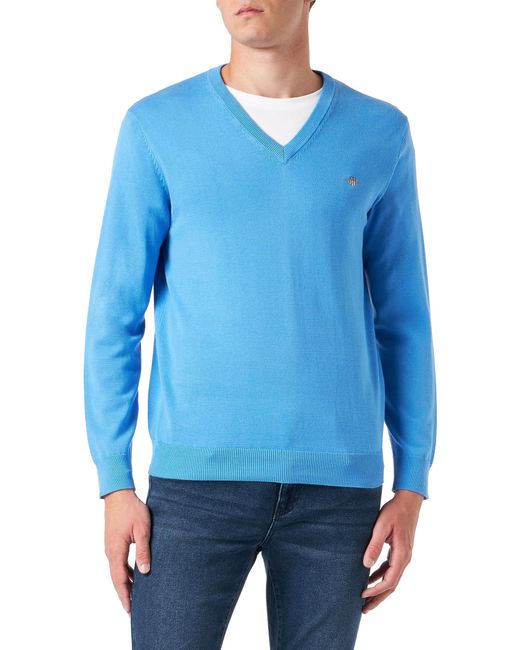 Gant Classic Cotton V-Neck Pullover in Blue für Herren