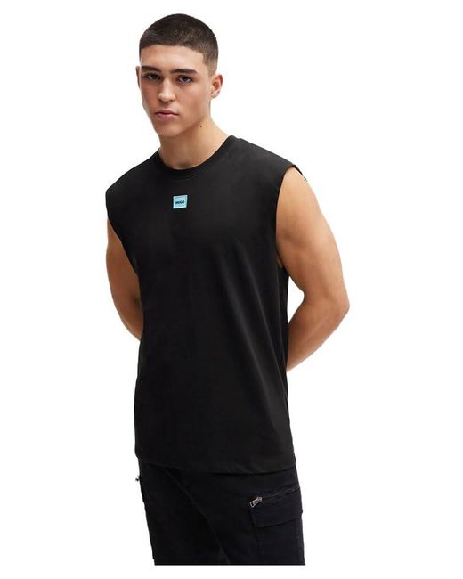 HUGO S Dankto241 Sleeveless Cotton-jersey T-shirt With Logo Label Black for men