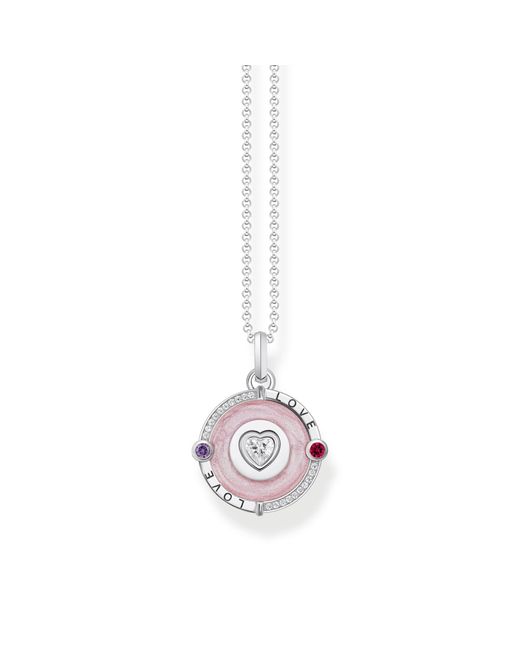 Thomas Sabo White Silver Necklace With Pendant With Pinkish Cold Enamel 925 Sterling Silver