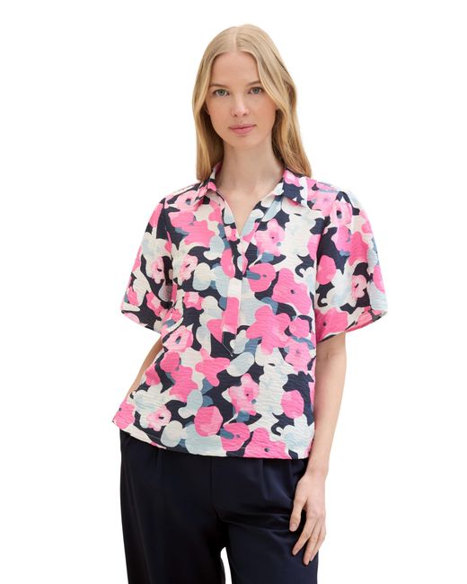 Tom Tailor Pink Basic Kurzarm-Bluse mit Allover Print