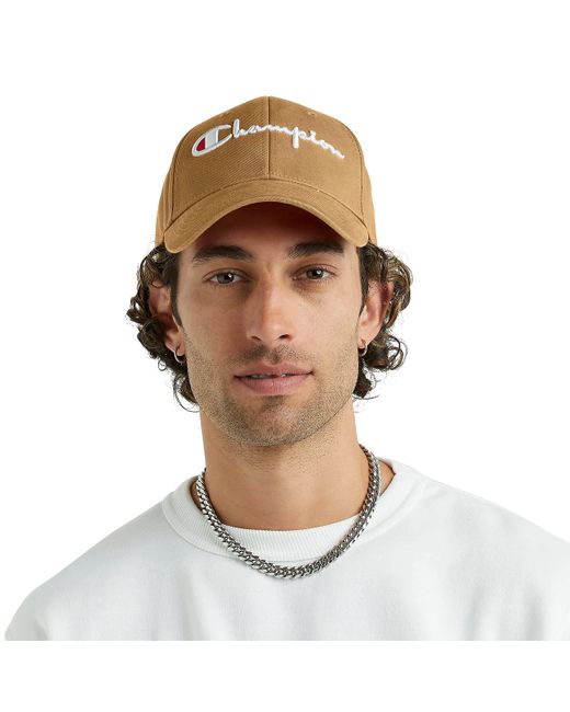 Champion Brown , Classic Twill Hat, Cotton, Baseball Cap For With Leather Back Strap, Sandrock 3d Script, One Size for men