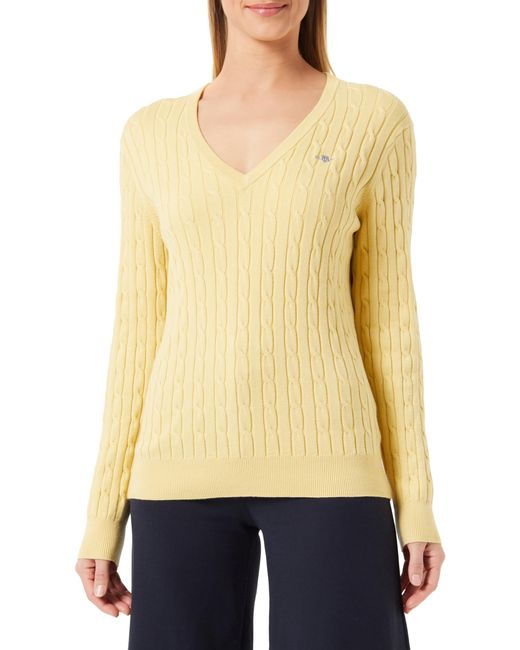 Gant Yellow Stretch Cotton Cable V-neck Sweater