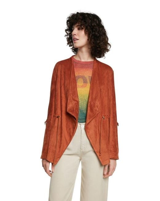 Desigual Orange Mississipi Open Faux Leather Blazer Jacket Ss21 Style 21swew26 Yelow