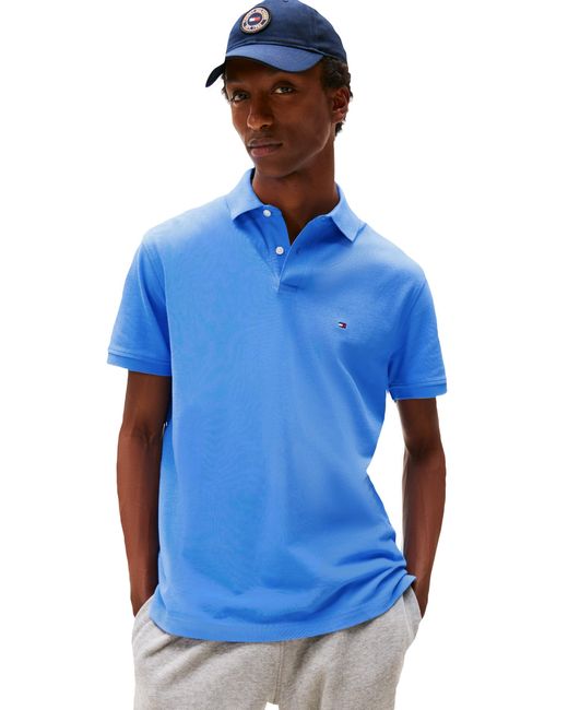 Tommy Hilfiger Blue Short Sleeve Polo Shirts In Classic Fit With Stretch And Organic Pique Cotton for men