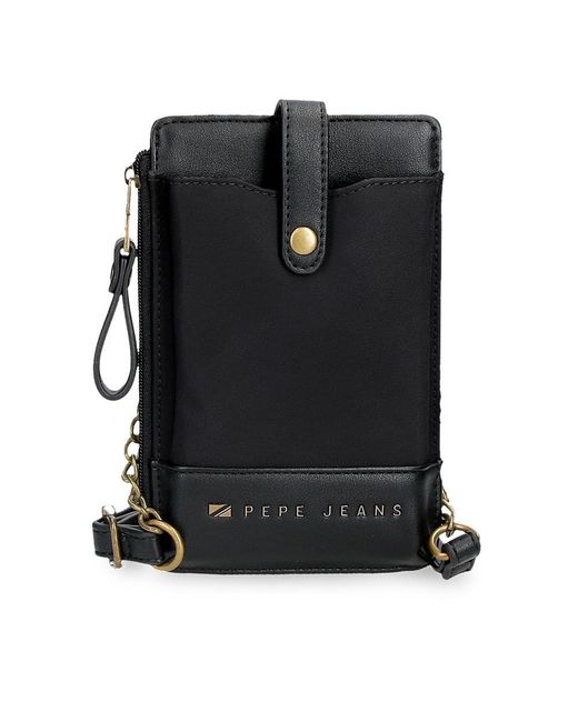 Pepe Jeans Morgan Messenger Bag Mobile Phone Case Black 9.5x16.5cm Polyester And Pu By Joumma Bags