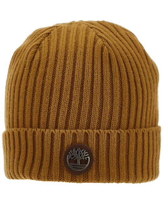 Timberland Brown Ribbed Watch Cap With Logo Plate for men