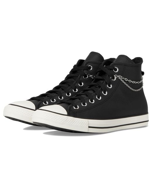Chuck Taylor all Star Hi,Baskets A16409C en cuir noir avec chaîne décorative,Semelle en caoutchouc blanc Converse en coloris Black