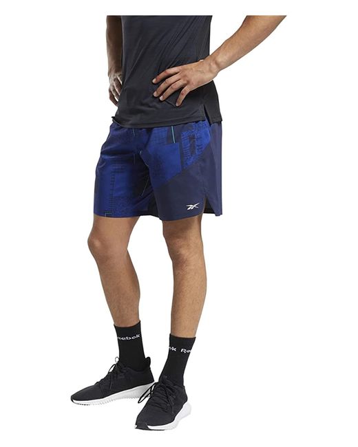 Reebok Blue S Printed Epic Lightweight Athletic Workout Shorts for men