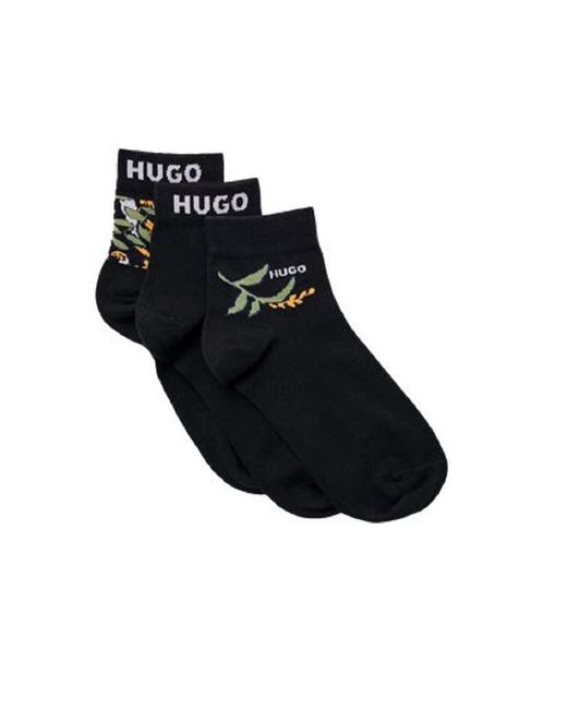HUGO Black Three Pack Cotton Mix Ankle Socks