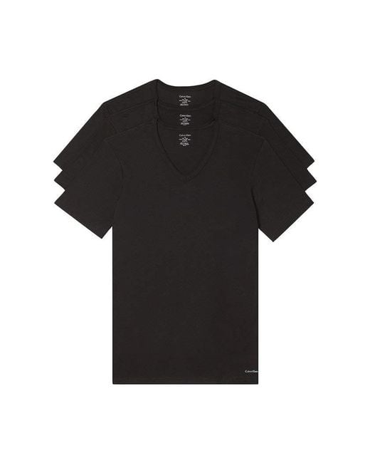 Calvin Klein Black Undershirts Cotton Classics 3 Pack Slim Fit V Neck Tshirts for men