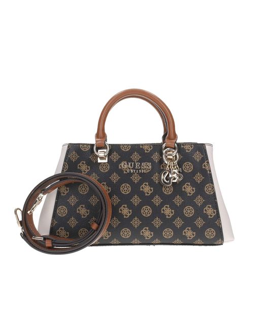Guess Evelune Girlfirend Satchel Mocha Logo Multi in het Black