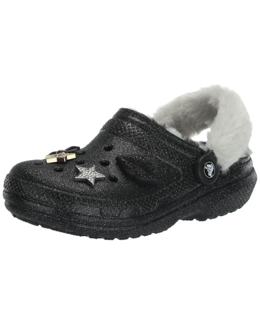 CROCSTM Black Adult Classic Glitter Lined Clogs | Fuzzy Slippers