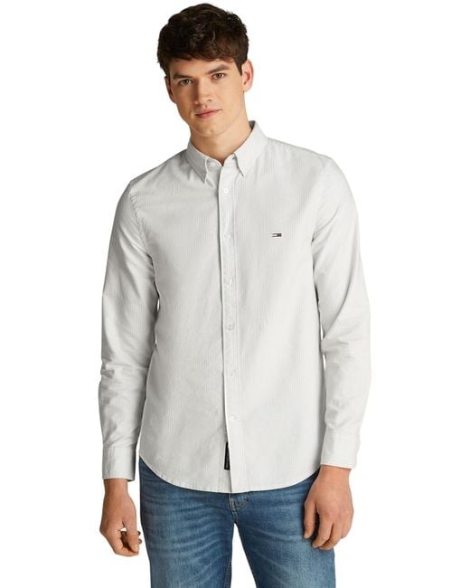 Uomo Camicia Stripe Oxford Slim Fit di Tommy Hilfiger in White da Uomo