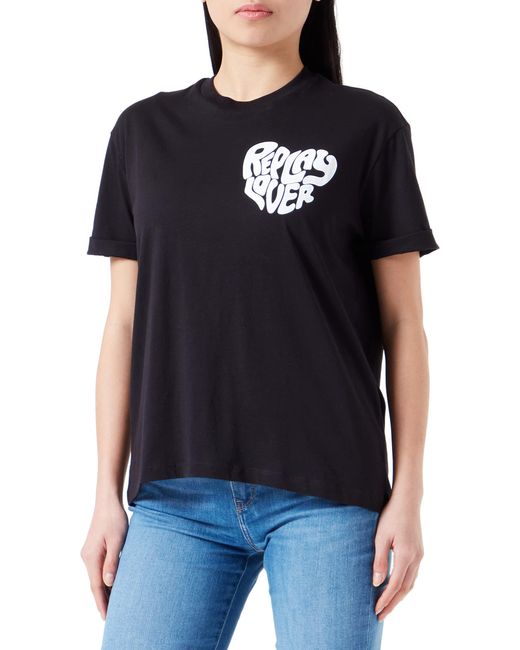 T-Shirt Donna ica Corta Lover di Replay in Black