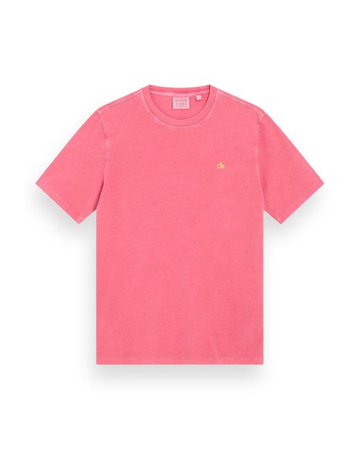 Scotch & Soda Pink Garment Dye Logo Crew T-shirt for men