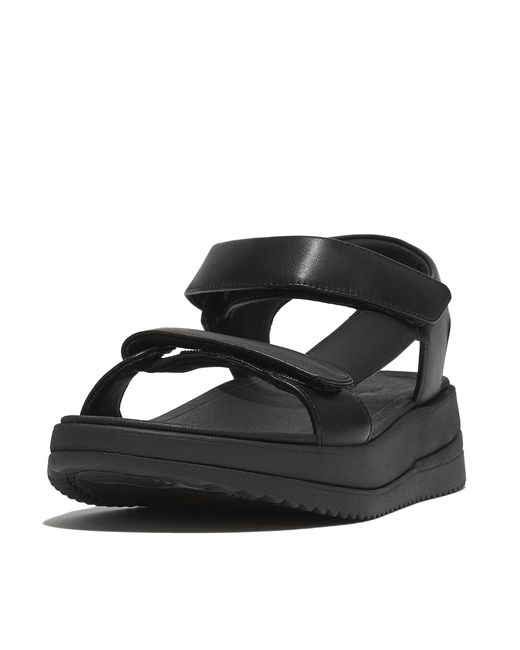 Fitflop Black Surff Adjustable Leather Back-strap Sandals
