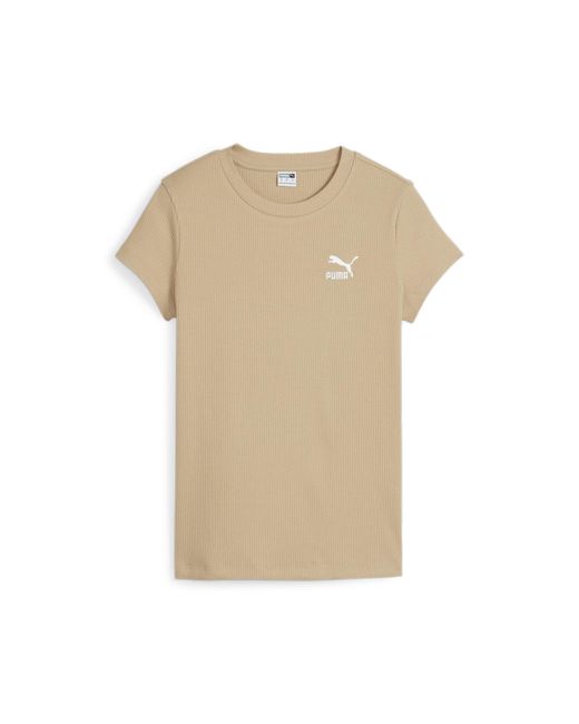 Classics T-shirt slim côtelé pour femme PUMA en coloris Natural