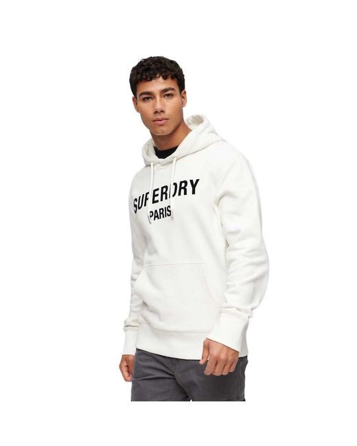 Superdry White Luxury Sport Loose Hood Sweatshirt for men