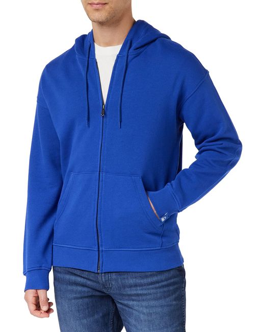 Benetton Blue Jacket W/capp M/l 3j68u5001 Long Sleeve Hoodie for men