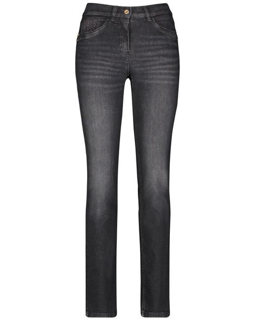 Gerry Weber Gray 5-Pocket Jeans Best4me Slimfit mit Steinchendekor unifarben