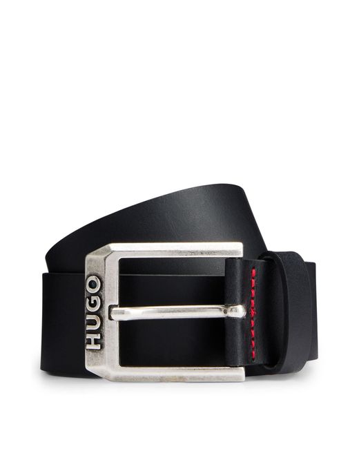 HUGO Black S Gelio-c Sz40 Leather Belt With Logo Pin Buckle for men