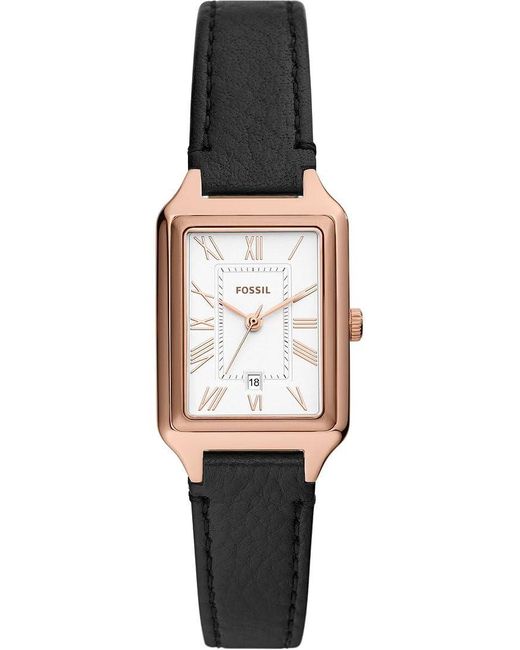 Fossil Black Uhr Raquel quarz/3-Zeiger datum Uhrwerk 23mm Gehäusegröße mit einem litehideTM Lederarmband ES5310