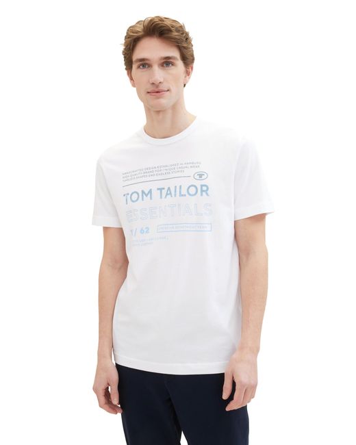 Tom Tailor Crewneck T-Shirt mit Print aus Baumwolle in White für Herren