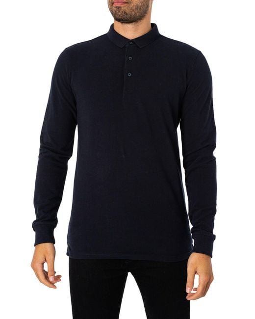 Superdry Blue Long Sleeved Cotton Pique Polo Shirt for men