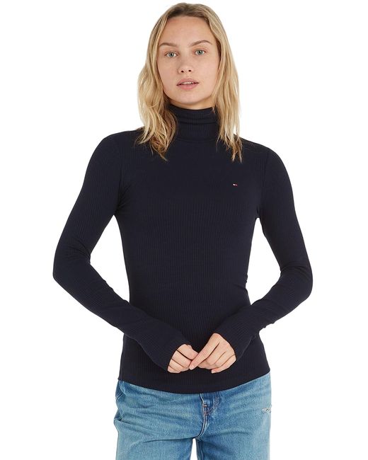 Tommy Hilfiger Blue Jumper Slim Rib Roll-neck