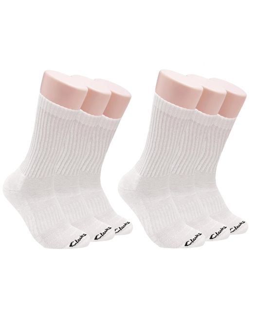 Clarks White Sport Half Cushion Crew Socks 6 Pair for men