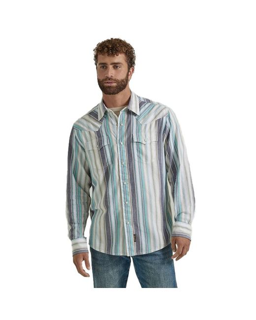 Wrangler Retro Blue Striped Snap Shirt