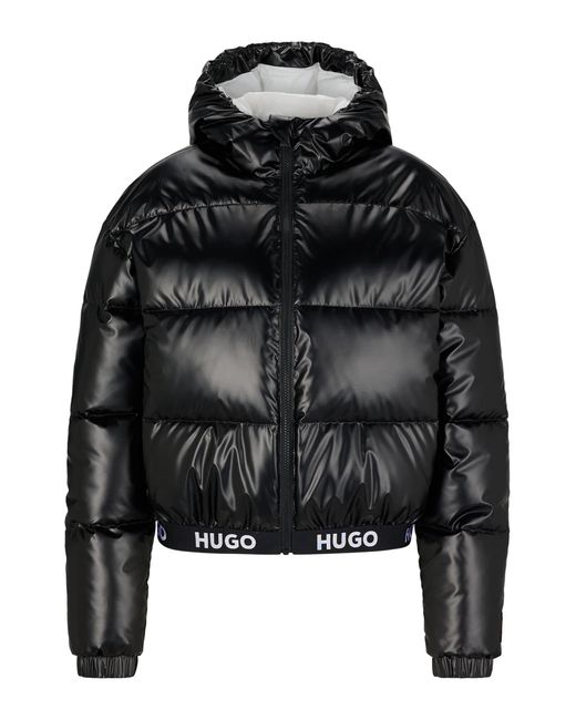HUGO Black Hooded Regular-fit Jacket With Logo Waistband