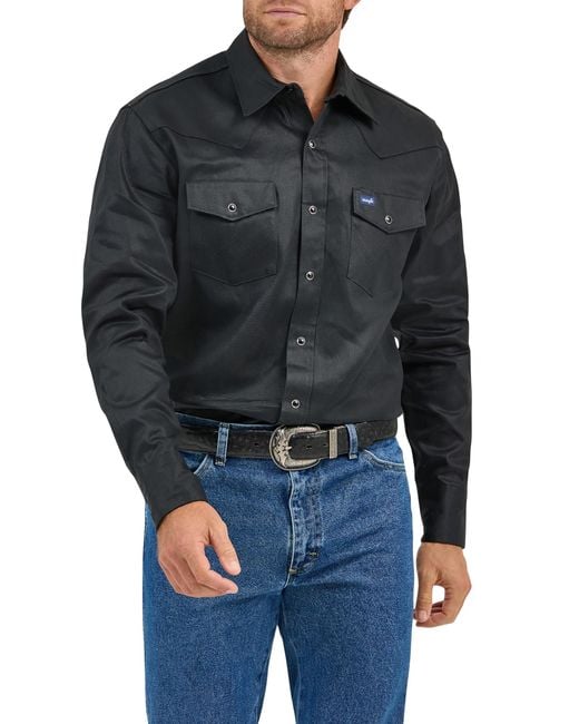 Wrangler Gray Authentic Cowboy Cut Work Western Long-sleeve Firm Finish Shirt,black,large for men