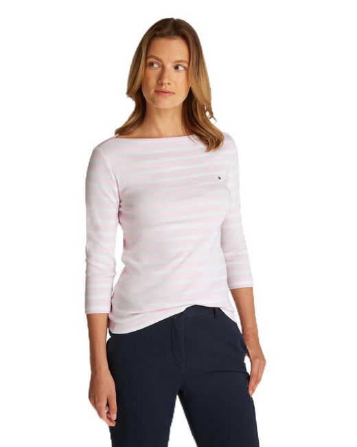 Tommy Hilfiger White Langarmshirt Slim U-Boot-Ausschnitt