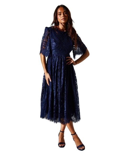 Coast Blue Petite Lace Short Sleeve Midi Dress