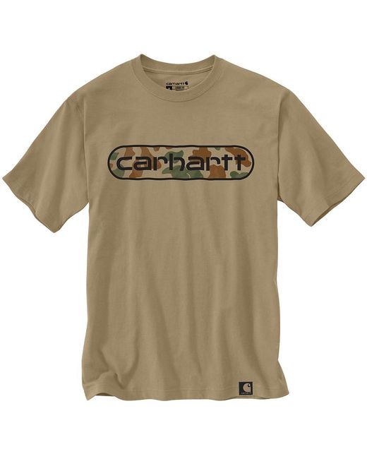 Carhartt Natural Big & Tall Loose Fit Heavyweight Short-sleeve Camo Logo Graphic T-shirt for men