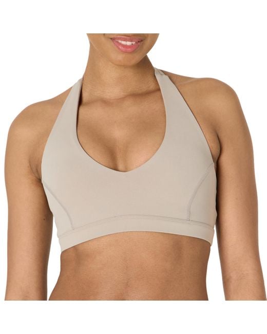 Amazon Essentials Natural Active FormFlex Buttery Soft Sport-BH mit V-Ausschnitt und Nackenband für leichten Halt