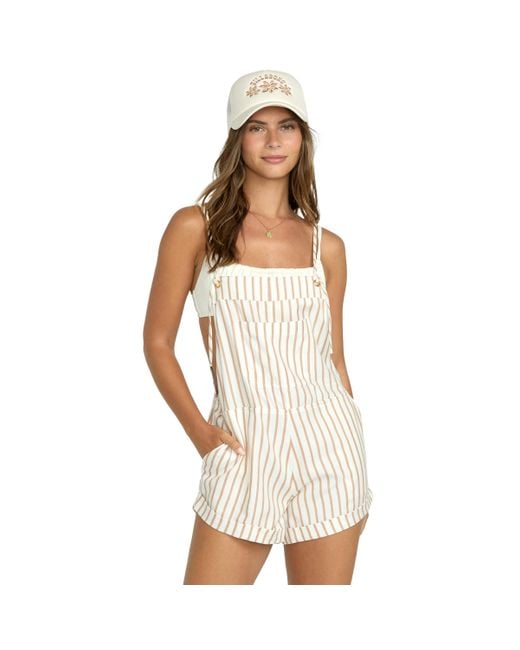 Billabong White Wild Pursuit Cotton Twill Blend Romper