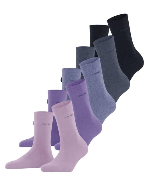 Esprit Solid Mix 5-pack Duurzaam Biologisch Katoen Sokken Zonder Patroon Ademend Dun Effen 5 Paar Sokken in het Purple