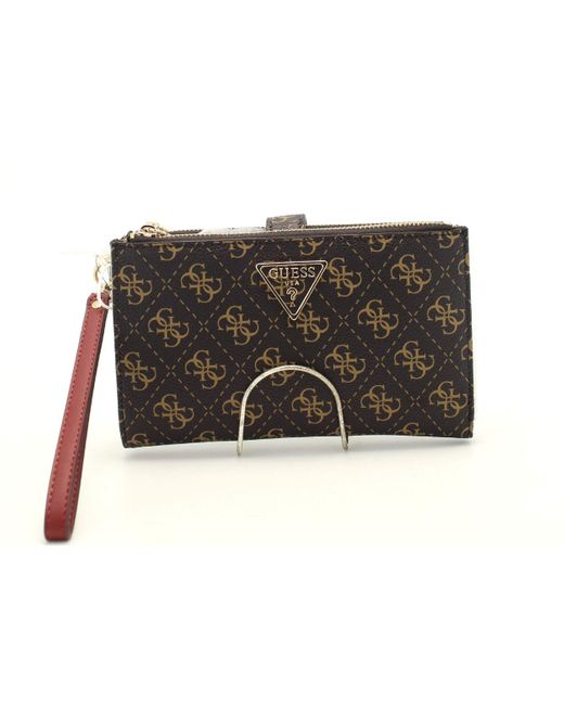 Guess Black Laurel SLG Double Zip Organizer Brown Logo