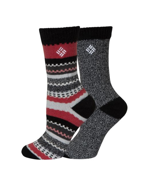 Columbia Black Super Soft Micro Poly Scallop Stripe Crew Socks 2 Pair
