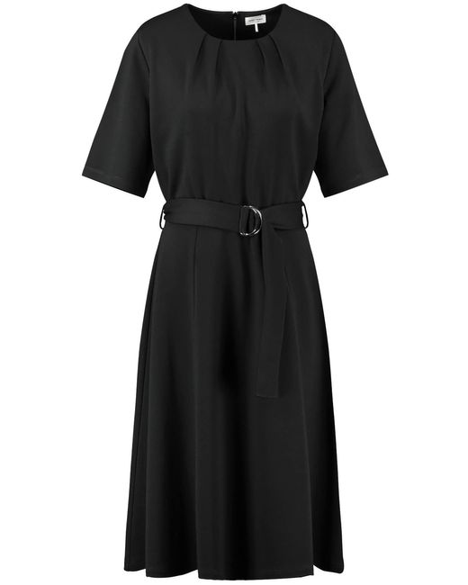 Gerry Weber Black A-Linien-Kleid mit Bindegürtel halber Arm unifarben knieumspielend Schwarz 34