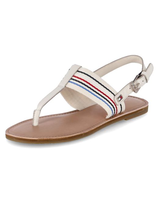 Tommy Hilfiger White Toe Separator Sandals Flat Sandals Stripes Beige Smooth Leather Textile