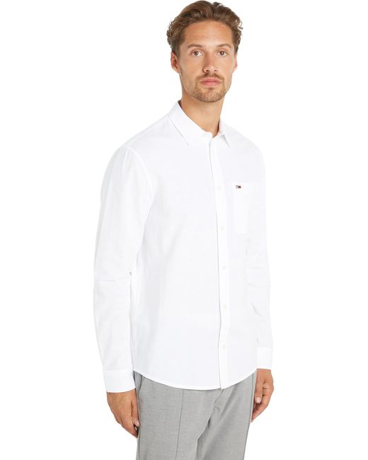 Tommy Hilfiger White Tjm Reg Linen Blend Shirt Casual Shirts for men