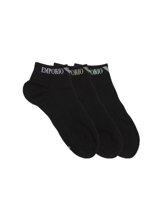Emporio Armani , 3-pack Sneaker Socks, Black/black/black, Small for men