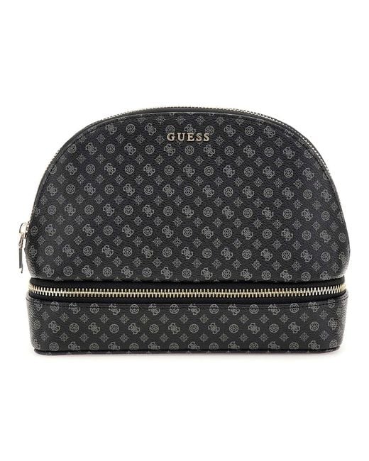 Guess Black Dome Cosmetic Pouch L Coal Multi Logo