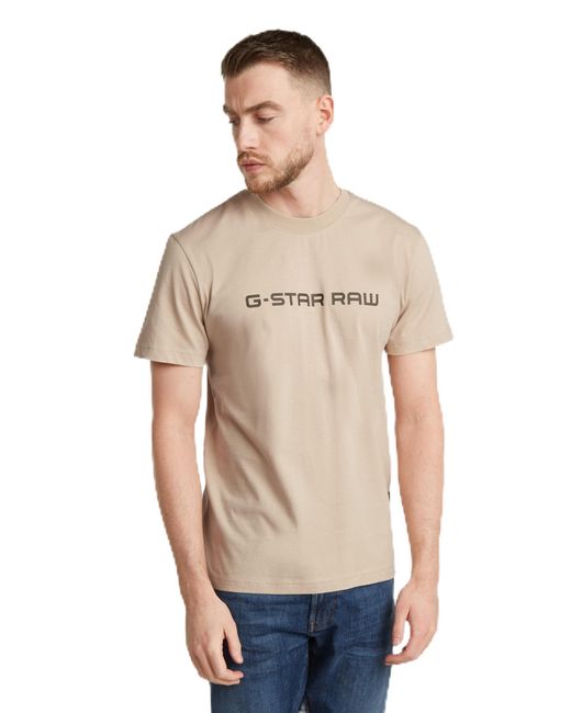 G-Star RAW Corporate Script Logo T-Shirt in Natural für Herren